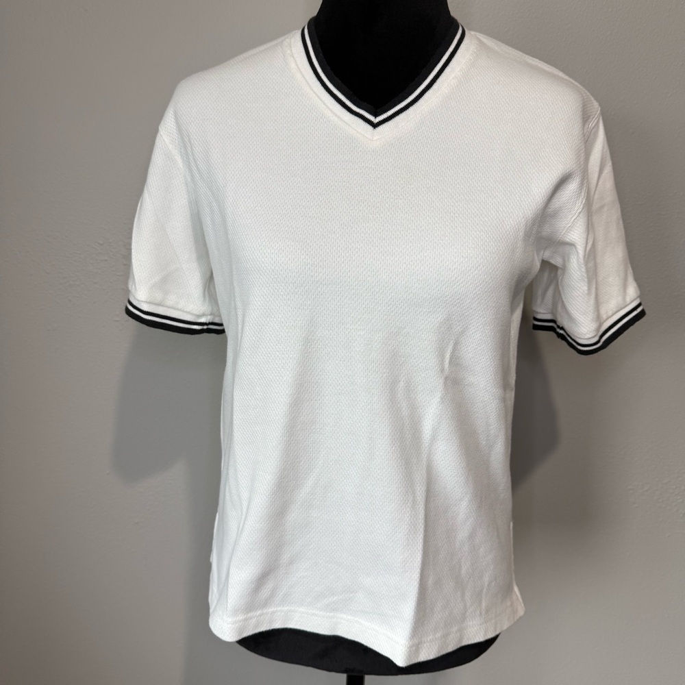 Energy Zone Vintage-Style White V-Neck Ringer Tee